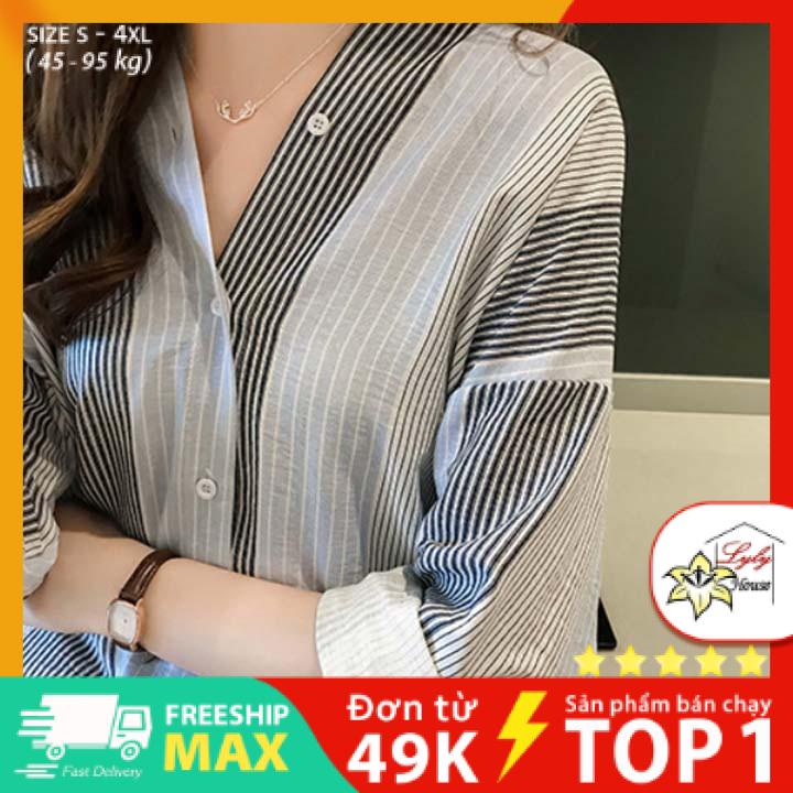 Áo sơ mi nữ công sở đẹp tay dài form rộng họa tiết sọc có size 45 - 95kg