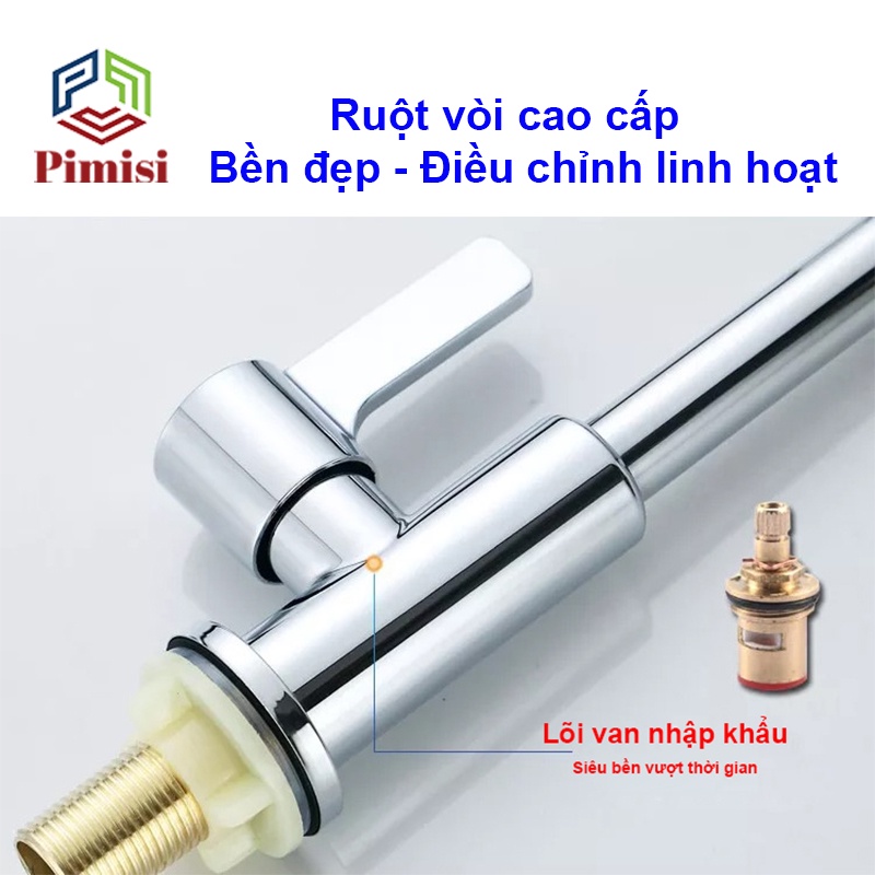 Vòi Rửa Chén Lạnh 1 Đường Nước Đơn INOX 304 Pimisi Cao Cấp Sáng Bóng Cho Chậu Rửa Bát Trong Nhà Bếp Tăng Áp | Chính Hãng