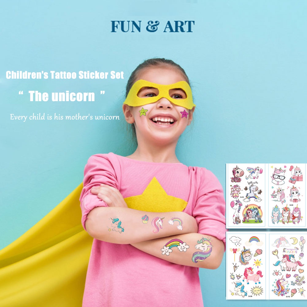 Hw Bộ Hình Xăm Dán Tạm Thời Hình Kỳ Lân Nhiều Màu Cho Trẻ Em
