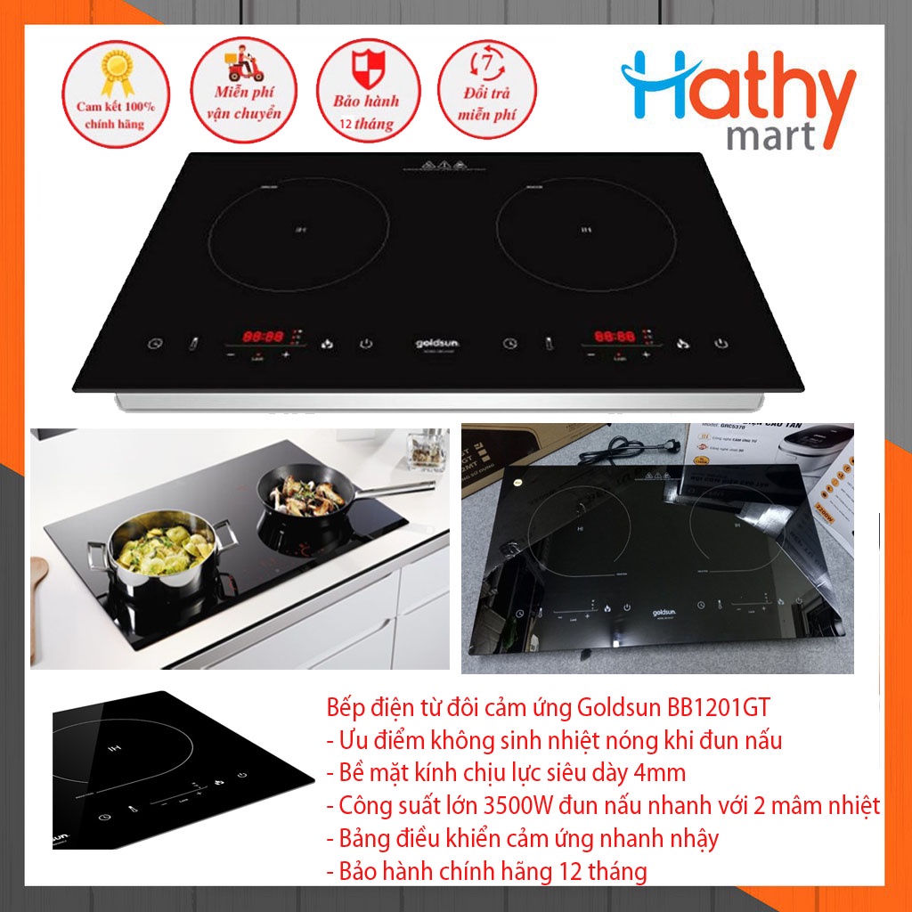 [Ship Hỏa Tốc Hà Nội] Bếp Điện Từ Đôi Cảm Ứng Goldsun BB1201GT 3500W