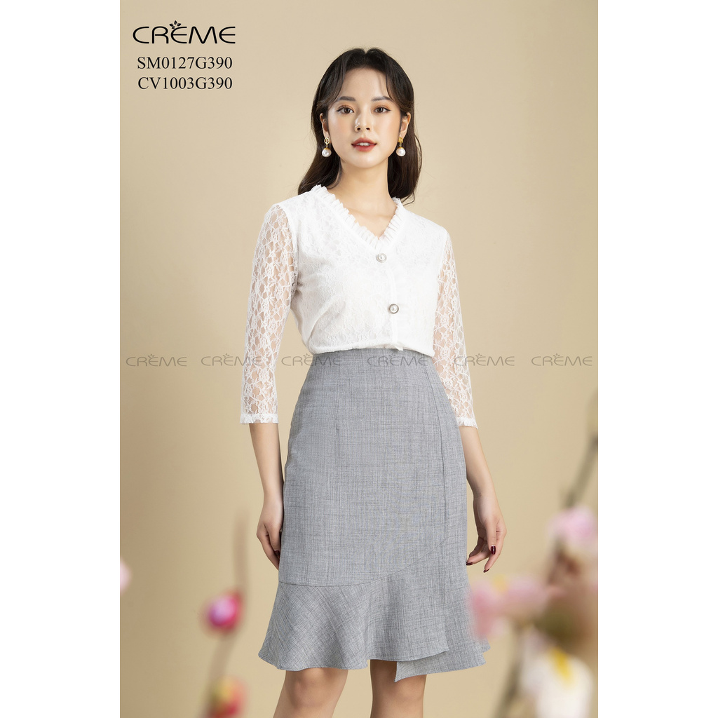 [Mã FASHIONMALLT4 giảm 15% đơn 150k] Áo sơ mi ren style Hàn Quốc SM0127 CREME | BigBuy360 - bigbuy360.vn