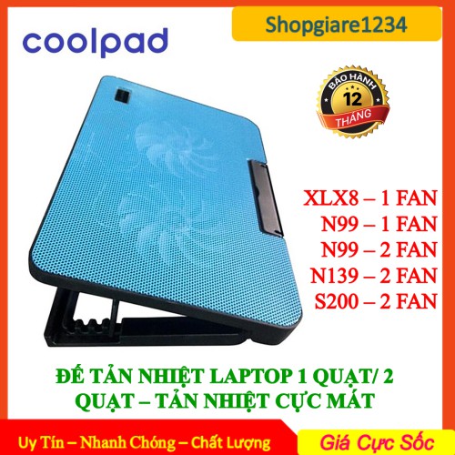 Đế tản nhiệt Laptop Cooling Pad N99 - 2 quạt, đèn led, laptop 13-17''