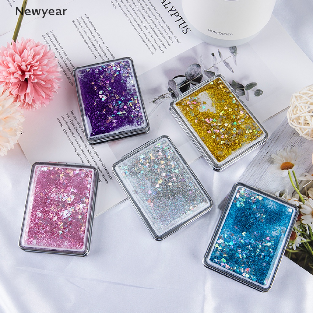 Gương trang điểm bỏ túi mini thiết kế kiểu kim tuyến nước lấp lánh xinh xắn