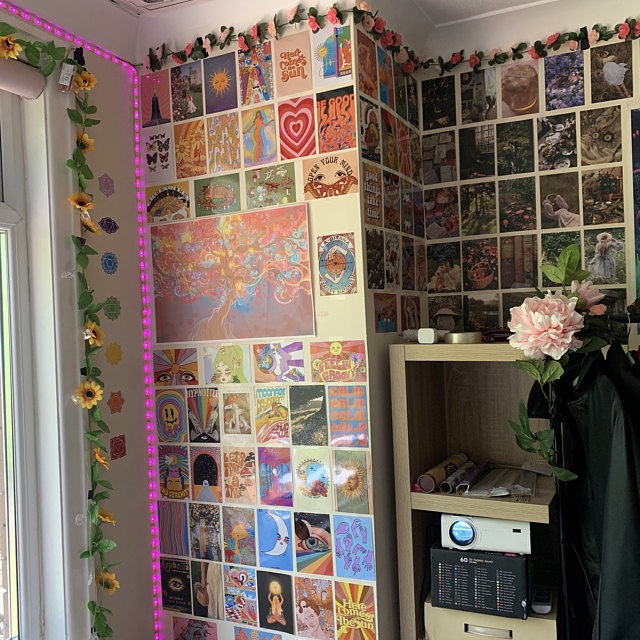 Set 40 tấm dán tường phong cách Indie - Hippie Indie Aesthetic Wall Collage - Cán bảo vệ hình ảnh - Sẵn keo