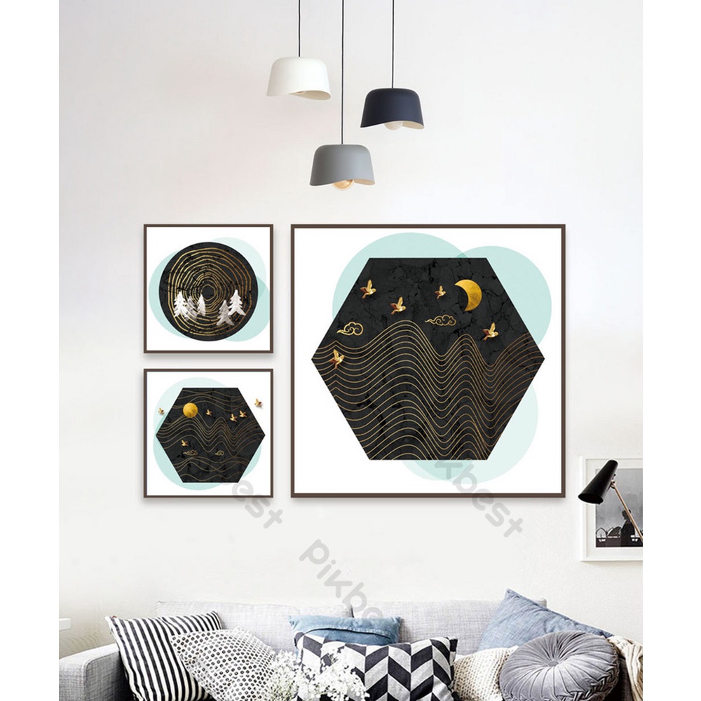 In hình ép gỗ Laminate TRANH TRỪU TƯỢNG - Mẫu 7 (3 Vuông To Nhỏ 2x15x15 1x30x30, 2x20x20 1x40x40). In ảnh theo yêu cầu