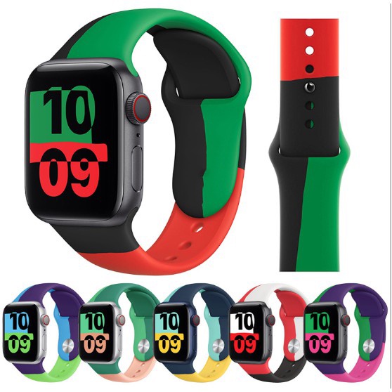 Dây đeo silicone thay thế đầy màu sắc cho Apple Watch 7 6 SE 5 4 3 2 1 44mm 40mm cho iWatch 41mm 45mm 44mm 40mm 38mm 42mm Dây đồng hồ thông minh ba màu t500 pro t55 x7 w34