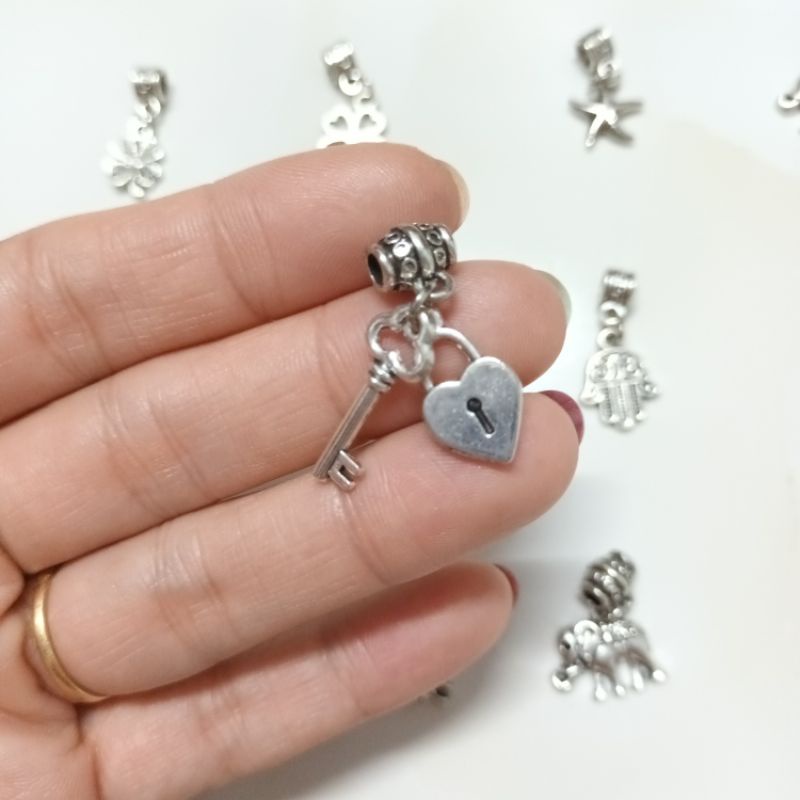 Charm Đóng cửa trái tim ống lùa bạc thái làm bộ chặn xâu vòng