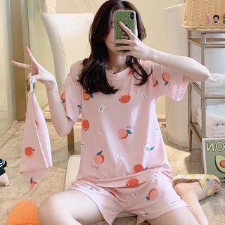 BỘ NGỦ CỘC TAY HÌNH QUẢ ĐÀO - BỘ MẶC NHÀ CHẤM BI TRÁI DÂU ULZZANG SIÊU HOT