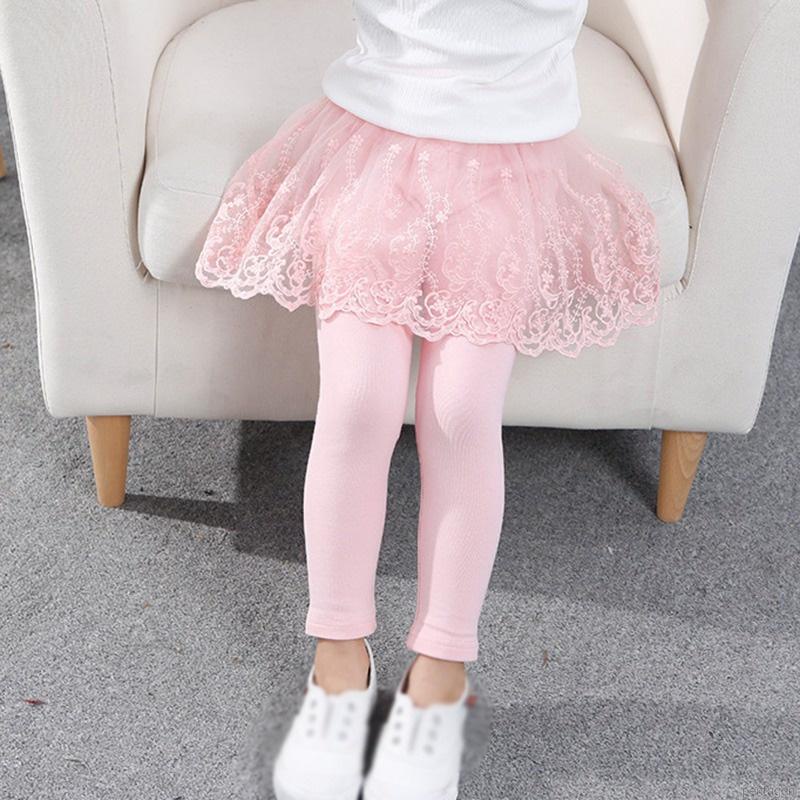 Quần legging cotton giả váy phối ren phong cách Hàn Quốc xinh xắn cho bé gái