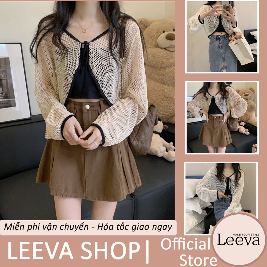 Áo khoác Leeva Shop cardigan dáng lửng phối viền đơn giản K043