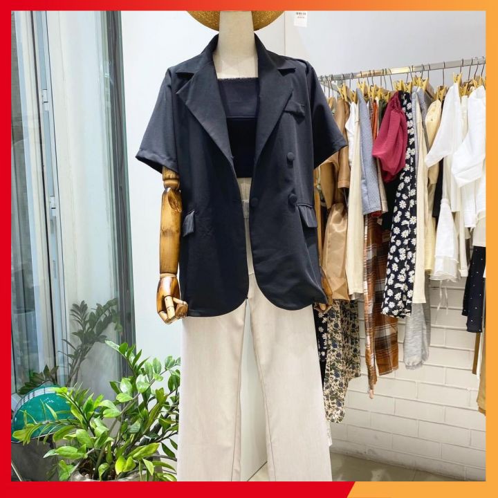 Áo BLAZER TAY NGẮN túi nắp, áo vest khoác ngoài trơn, áo vest 1 lớp style Hàn Quốc, QUYNHANHPUKA | BigBuy360 - bigbuy360.vn