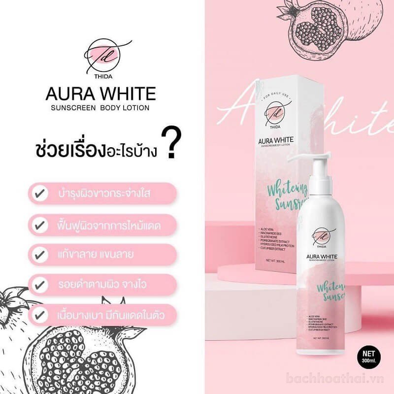 Sữa dưỡng trắŉg da chốnǥ nắng toàn thân Thida Aura White Body Serum Thái Lan