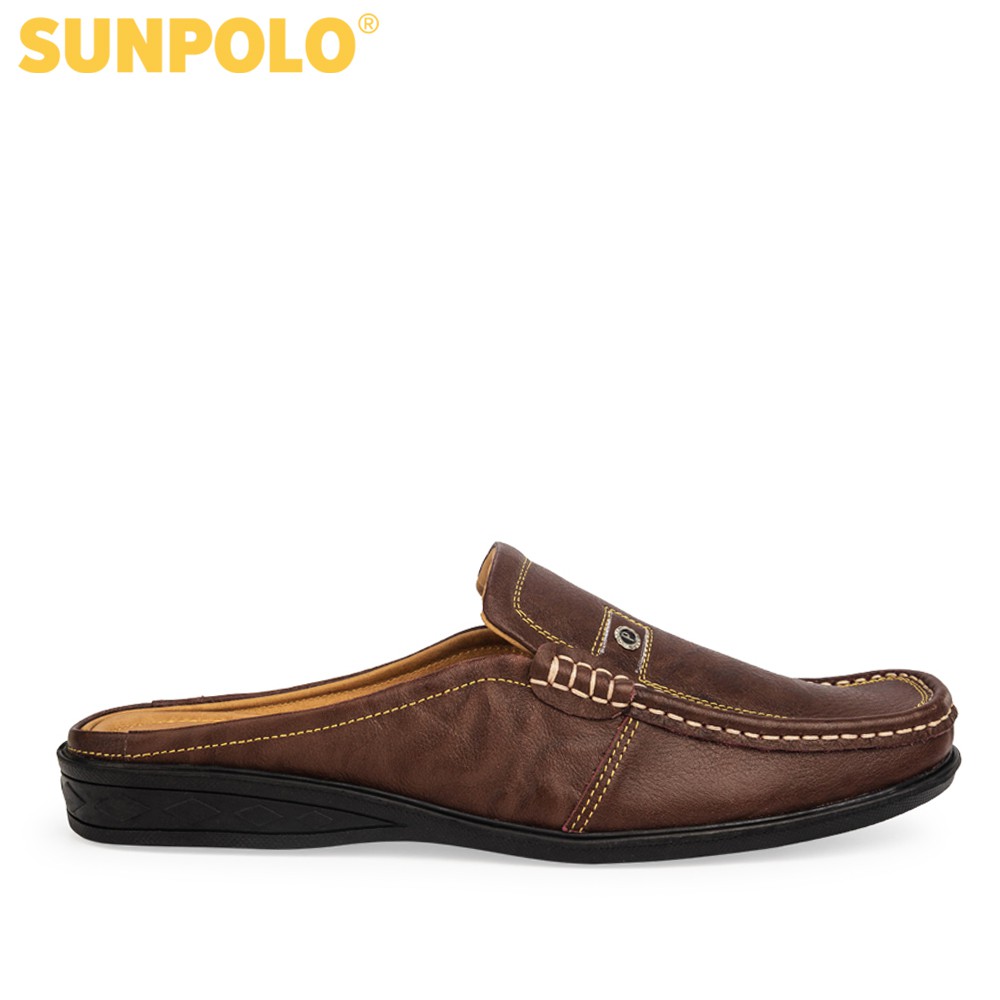 Giày sục dép nam Da bò cao cấp SUNPOLO đi làm công sở, đi chơi SPO004