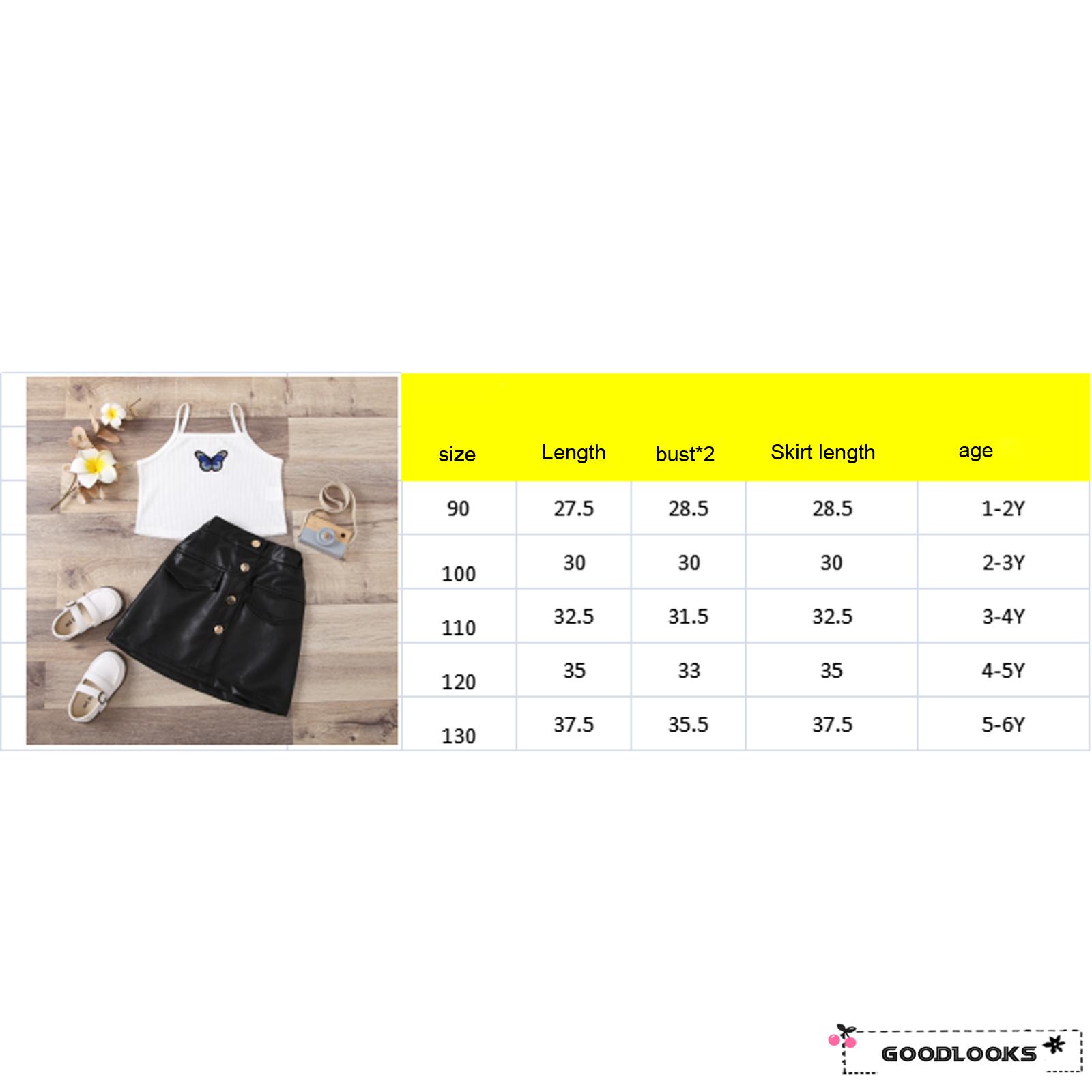 GD-Girl’s Summer Two Piece Set Fashion Butterfly Print Cropped Camisole and Leather A-line Short Skirt