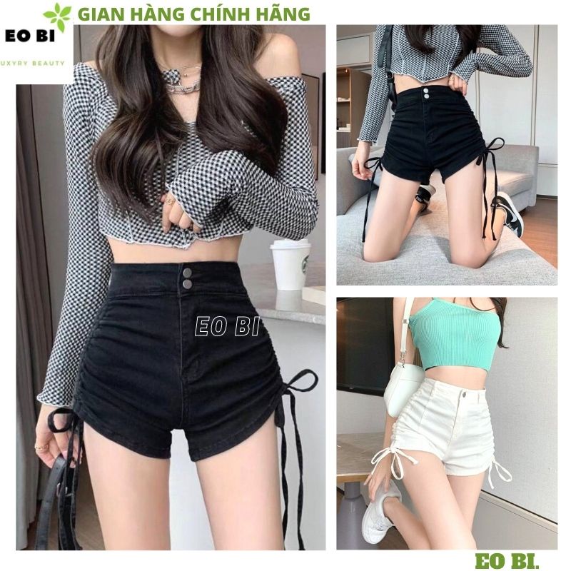 Quần Short Nữ katun rút dây 2 bên chất Kaki Basic, Quần Đùi Kaki Nữ cạp siêu cao tôn dáng -EOBI