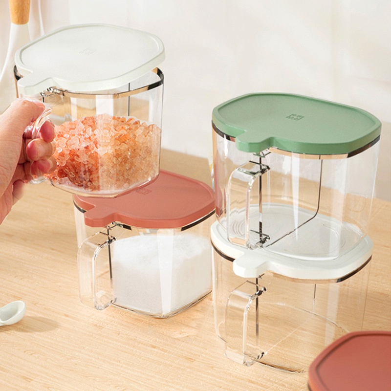 Hộp Đựng Gia Vị Trong Suốt Có Tay Cầm Và Muỗng Tiện Dụng