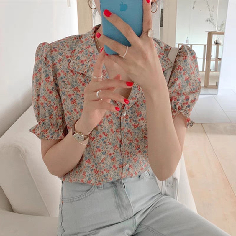 Áo Sơ Mi Hoa Ngắn Tay Phong Cách Hàn Quốc Dành Cho Nữ