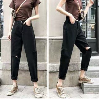 Quần Jean Baggy Nữ Bigsize Lưng Cao, Mẫu Quần Jean Ống Đứng, Màu Đen Tuyền Phong Cách Hàn Quốc