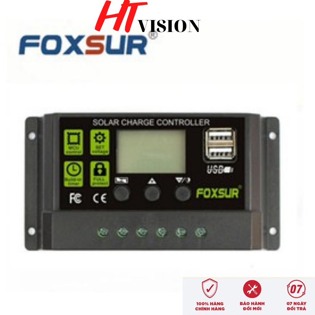 Foxsur  30A 12V/24V Solar Charge Controller Điều khiển sạc pin năng lượng mặt trời tự động nhận dạng, bảo vệ mạch