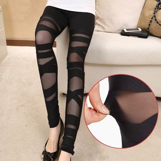 Quần legging nữ phối voan lưới