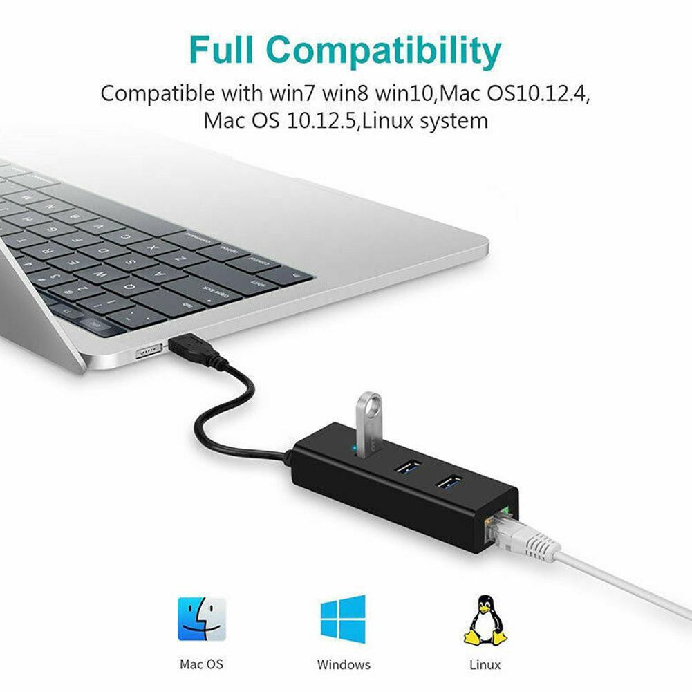 USB HUB 1 Ra 3 Cổng USB 3.0 Kèm 1 Cổng LAN 10/100/1000 Mbps - Tương thích Mibox, MAC OS