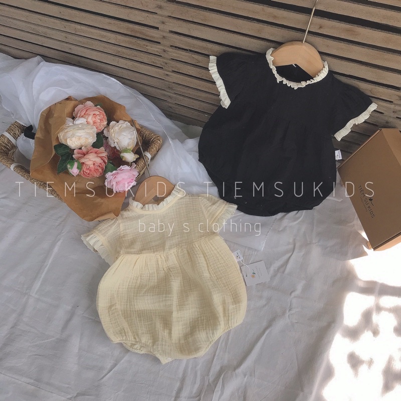 HÀNG THIẾT KẾ - Body,  romper chip xinh xắn phối bèo cho bé gái vải xô muslin