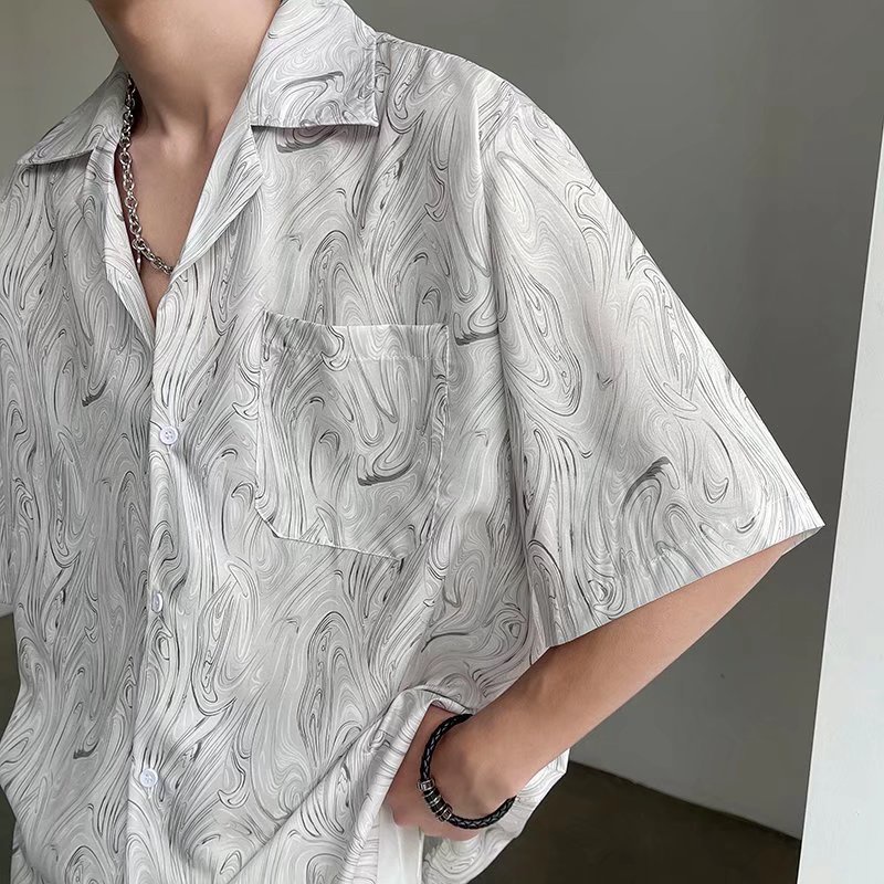 Áo Sơ Mi Tay Ngắn Họa Tiết Màu Nhuộm Thời Trang Cá Tính Cho Áo Sơ Mi Công Sở ÁO Sơ Mi Nam Cotton KiểU HàN QuốC KhôNg NhăN