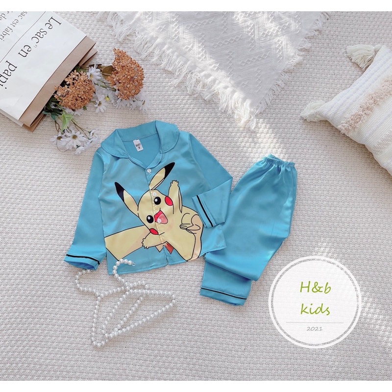 Pizama lụa satin cho bé size 10-14kg