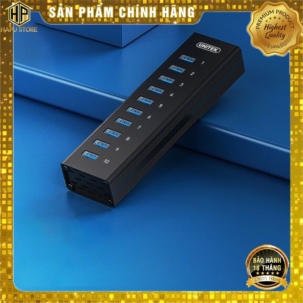 Bộ chia 10 Cổng USB 3.0 UNITEK H305A - HUB USB 10 Port Vỏ Nhôm - Hapustore