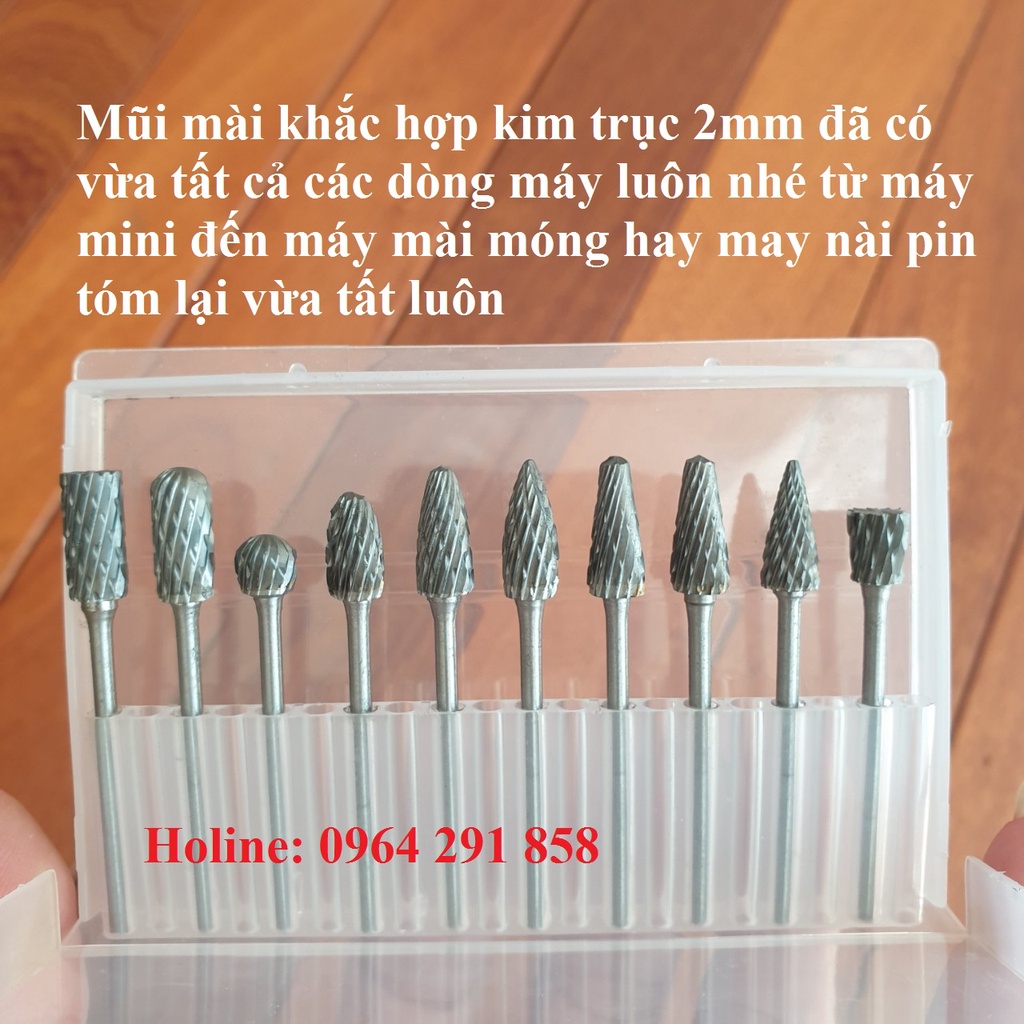 mũi mài hợp kim trục 2mm hay 2.35mm đầu 6mm dùng máy mài mini hoặc máy mài móng tay