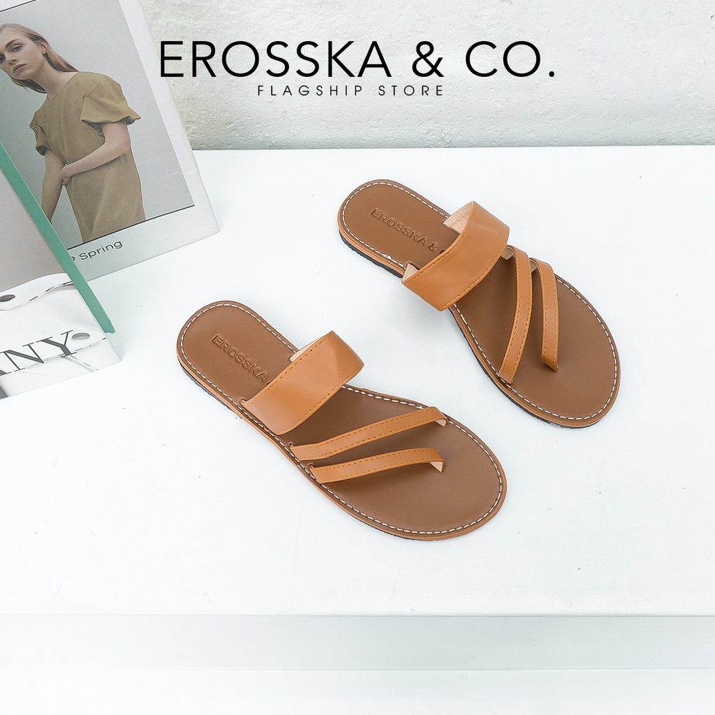 Dép nữ đế bệt sandal đi biển thời trang Erosska màu kem _ DE054