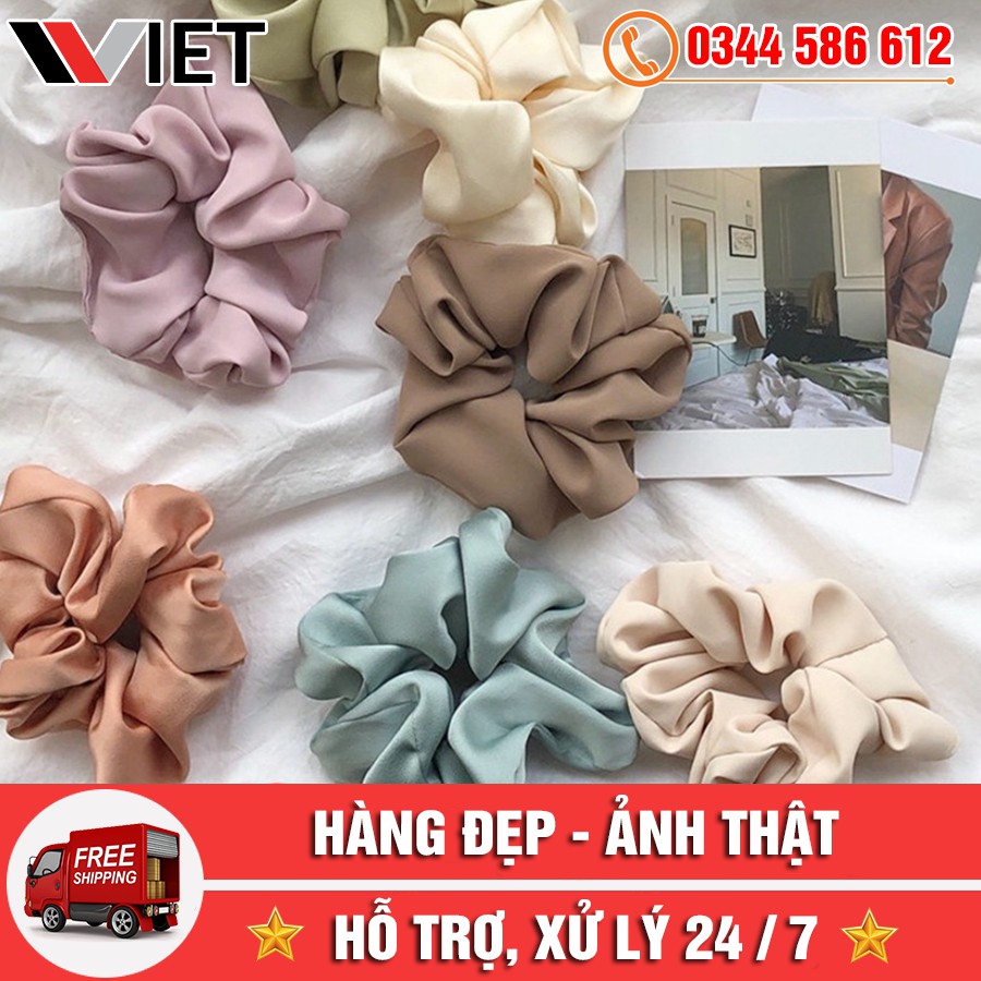 Dây Buộc Tóc Vải Scrunchies Phi Bóng Màu Trơn Cho Nữ