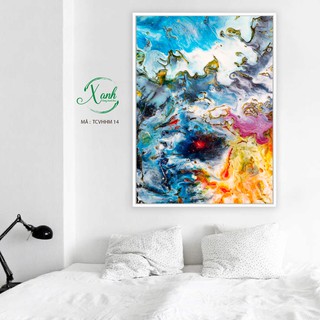 Tranh canvas trừu tượng màu xanh  tặng đinh treo tranh