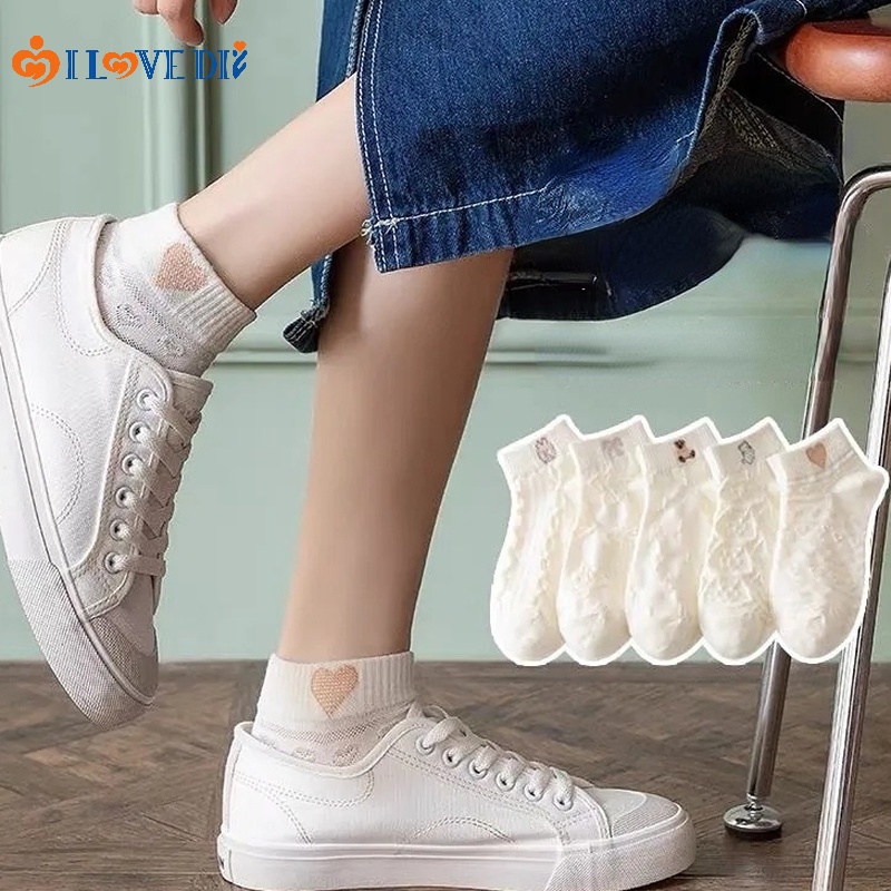 Vớ Cổ Thấp Thoáng Khí Thấm Hút Mồ Hôi In Họa Tiết Hoạt Hình Dễ Thương Thời Trang Xuân Hè