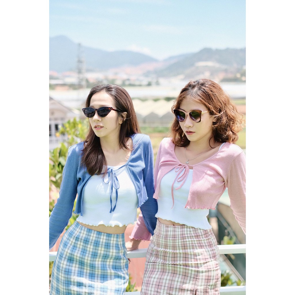 Áo khoác cardigan dáng croptop thắt nơ