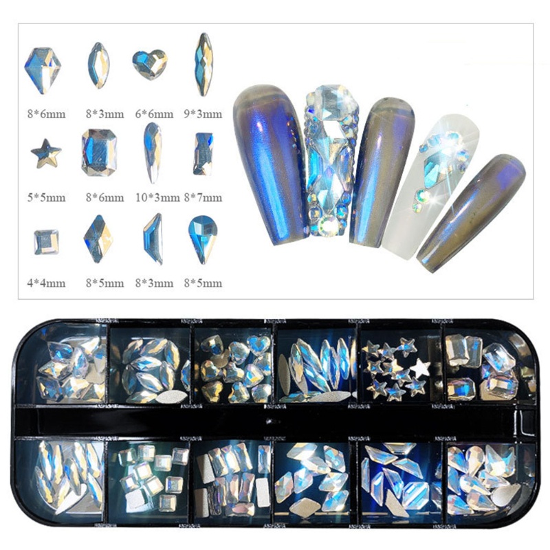 Hộp 12 Ngăn Kính Dùng Trang Trí Móng Tay Nghệ Thuật DIY