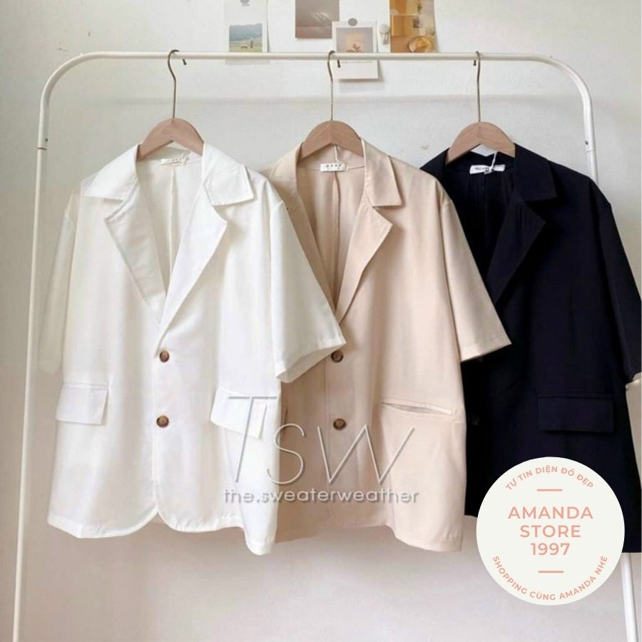 {Amanda}Blazer cộc tay dáng dài, lỡ 6 màu HOTHIT. Blazer ngắn tay trẻ trung mix đồ siêu dễ | WebRaoVat - webraovat.net.vn