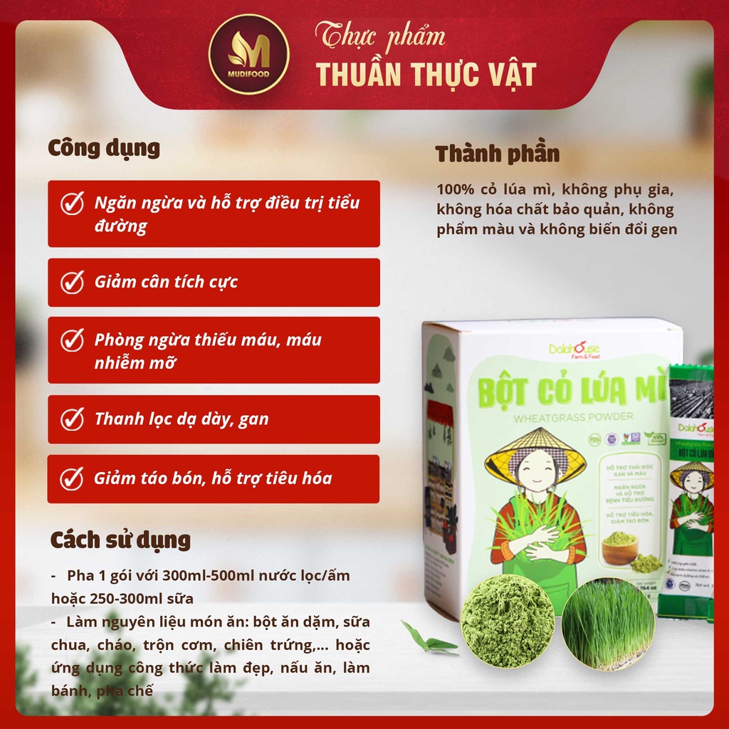 Bột Cỏ Lúa Mì Hữu Cơ Nguyên Chất Sấy Lạnh Dalahouse