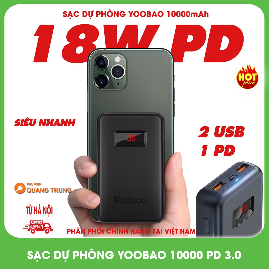 Sạc dự phòng yoobao PD 10000 mAh,PD 3.0 sạc siêu nhanh