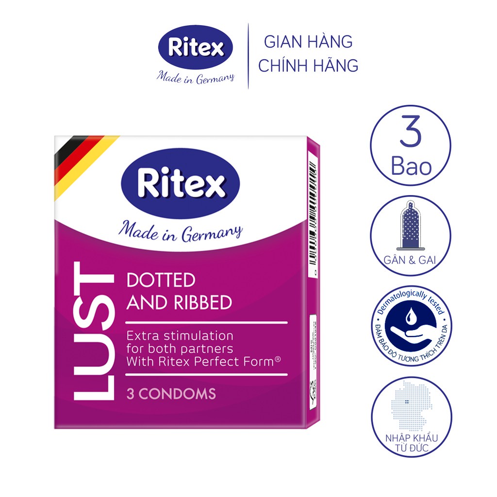 Bao cao su Ritex Lust gân &amp; gai RL001 - Hộp 3 chiếc