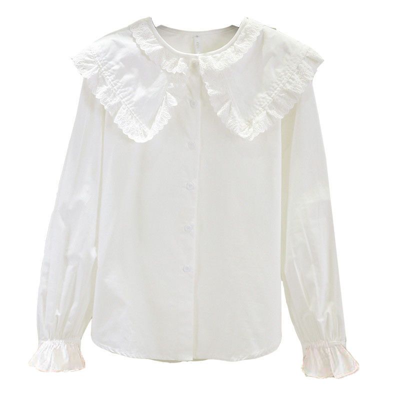 Cô gái thêm áo sơ mi fleece nhỏ tươi ren búp bê cổ áo lót cơ sở cô gái trắng rất tiên hàng đầu