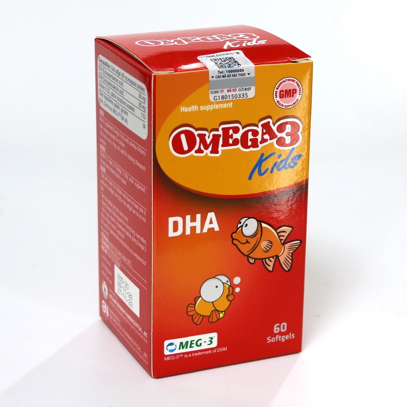 Viên dầu cá Omega 3 Kids dành cho trẻ em giúp hỗ trợ cải thiện thị lực và não bộ lọ 60 viên