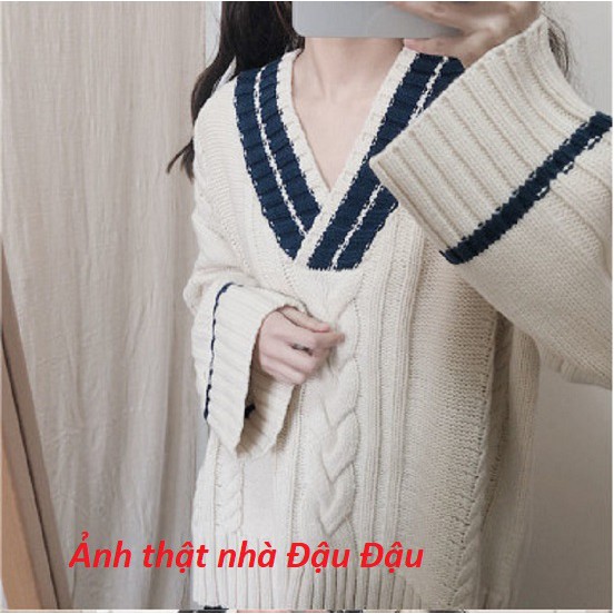 Áo len nữ cổ V dáng rộng hàn quốc tay dài xòe dưới giá rẻ - 219