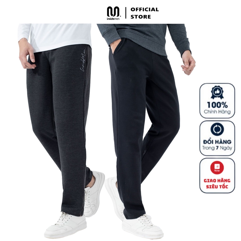 Quần Jogger nam quần thun dài thể thao Insidemen IPA003W1 dáng suông nhẹ cạp chun gấu suông chất cotton giữ ấm khi ở nhà