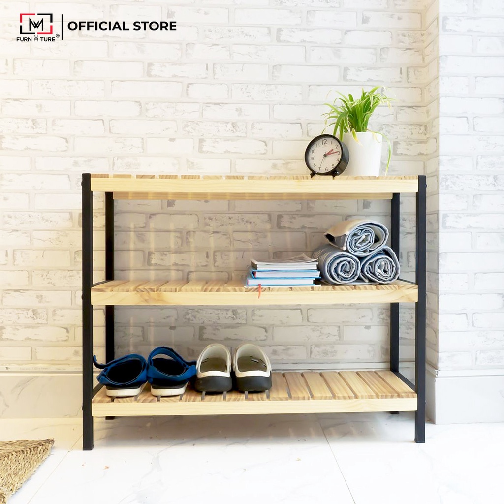 Kệ giày dép đa năng chân sắt tĩnh điện 3 tầng size 80cm - MW FURNITURE - Nội thất căn hộ