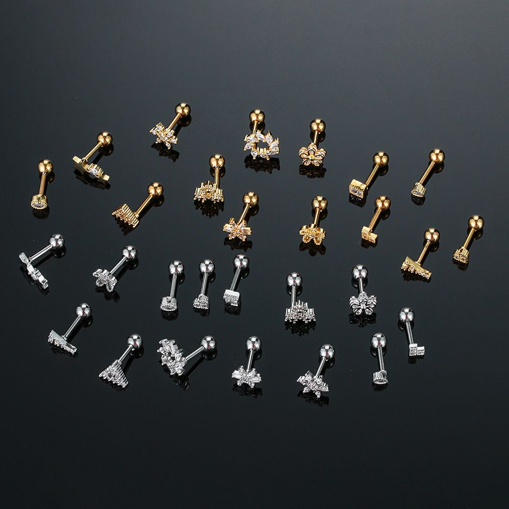 Khuyên xỏ sụn tai hình hoa đính đá zircon nhiều màu bằng thép không gỉ thời trang