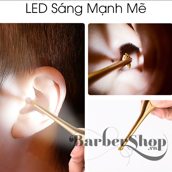 Dụng cụ lấy ráy tai 3 in 1 bút soi tai có đèn cao cấp đóng hộp thiếc sang trọng