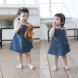 Đầm Yếm Denim Phối Nơ Bướm Cho Bé 0-3 Tuổi