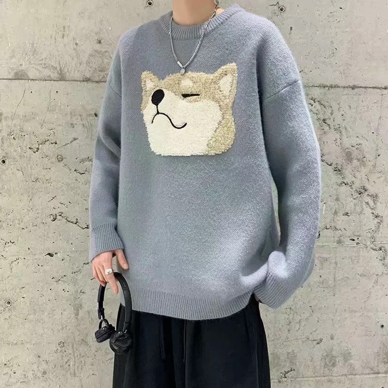 Áo Sweater Dệt Kim Dày Dặn Dáng Rộng in Hình Cún Dễ Thương Phong Cách Hàn Quốc Thời Trang Thu Đông Cho Cặp Đôi