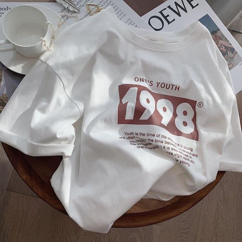 Áo Phông Nam Nữ Trùm Croptop Tay Lỡ Unisex Form Rộng In Số 1998 Form Oversize